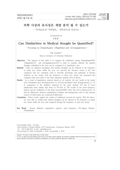 의학 사상의 유사성은 계량 분석 될 수 있는가 - Thumbnail